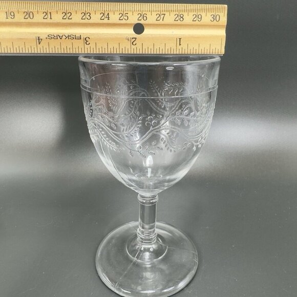 Antique EAPG Capitola Barley Goblet Bryce Higbee Clear Cups Manganese 365nm Set2 - Picture 4 of 16